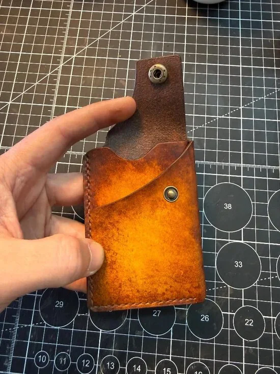 Handcrafted Full Grain Leather Minimalist Card Holder Wallet with Snap Flap - Picture 2 of 5